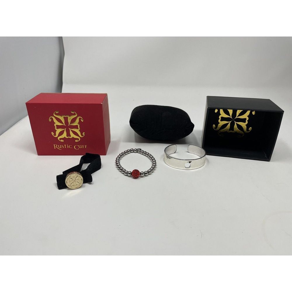 Used‎ Rustic Cuff Bracelet Silver Tone Extras See Pics